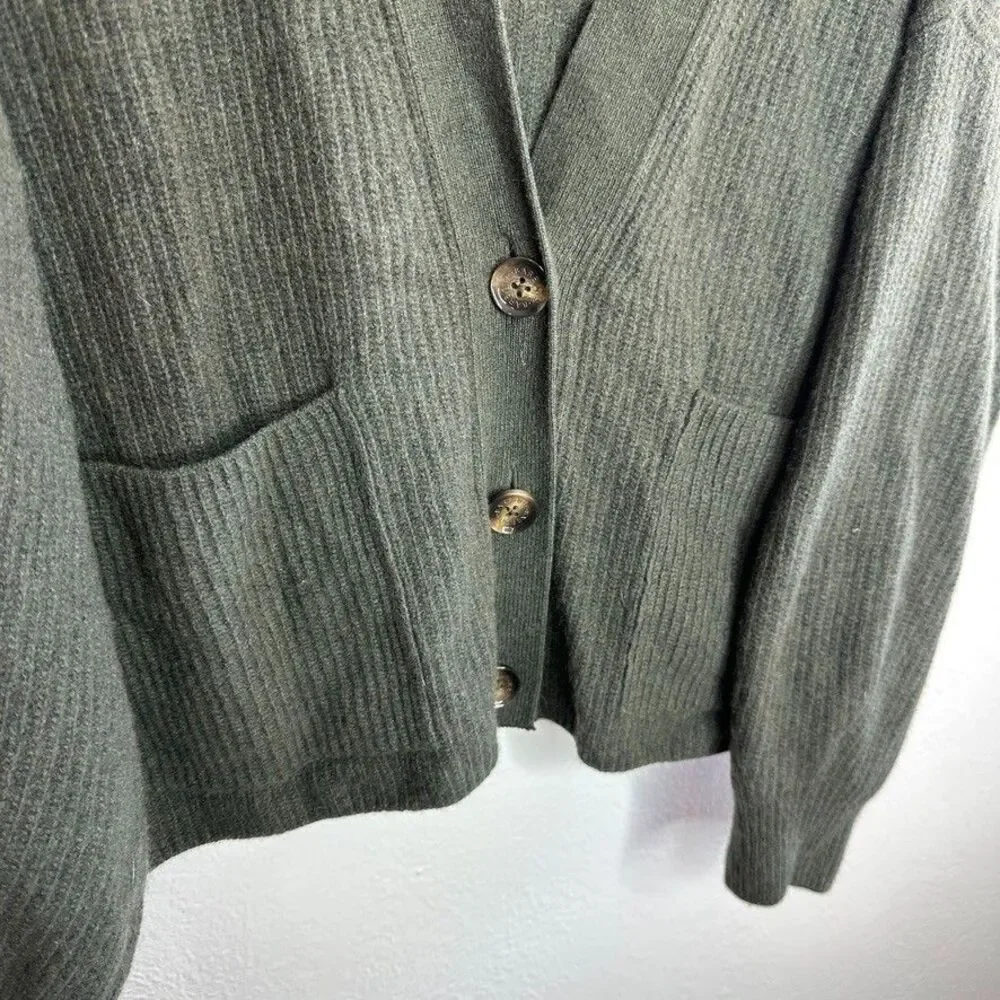 Barbour Theodore Cardigan 12 Olive Green Recycled Wool Pocket UK 16 Oversized - Picture 10 of 10